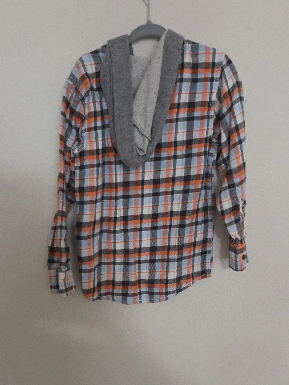 Carter's Hooded Plaid Button-Up Shirt - Orange & Gray